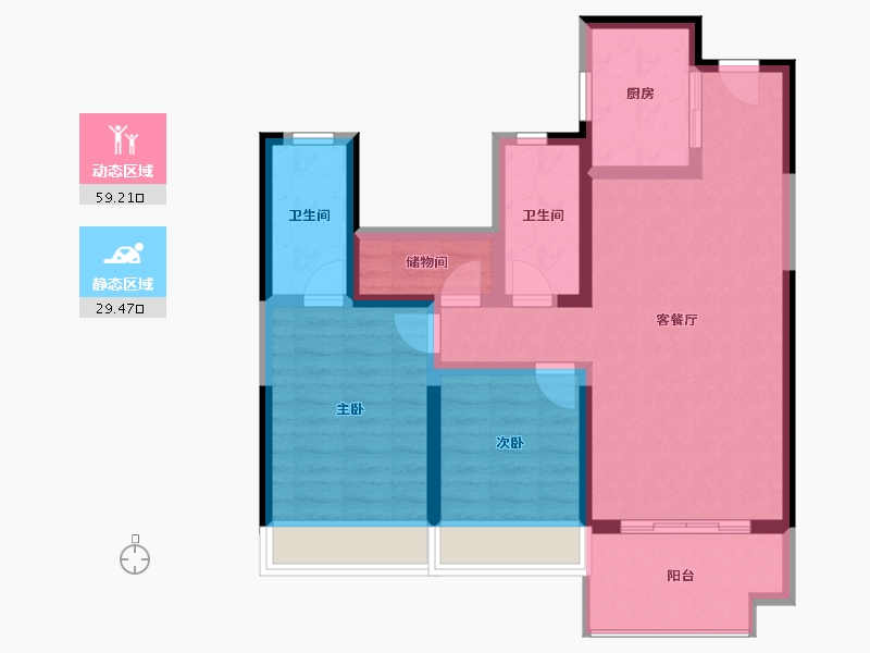 陕西省-咸阳市-学府公园里-78.39-户型库-动静分区