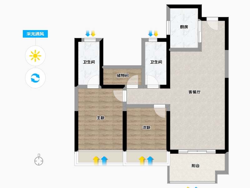 陕西省-咸阳市-学府公园里-78.39-户型库-采光通风