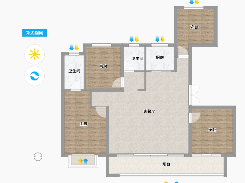 山西省-阳泉市-亿博天玺-104.14-户型库-采光通风