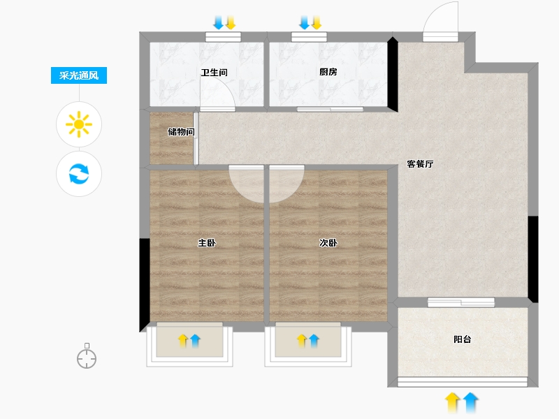 浙江省-宁波市-河山悦府-61.60-户型库-采光通风