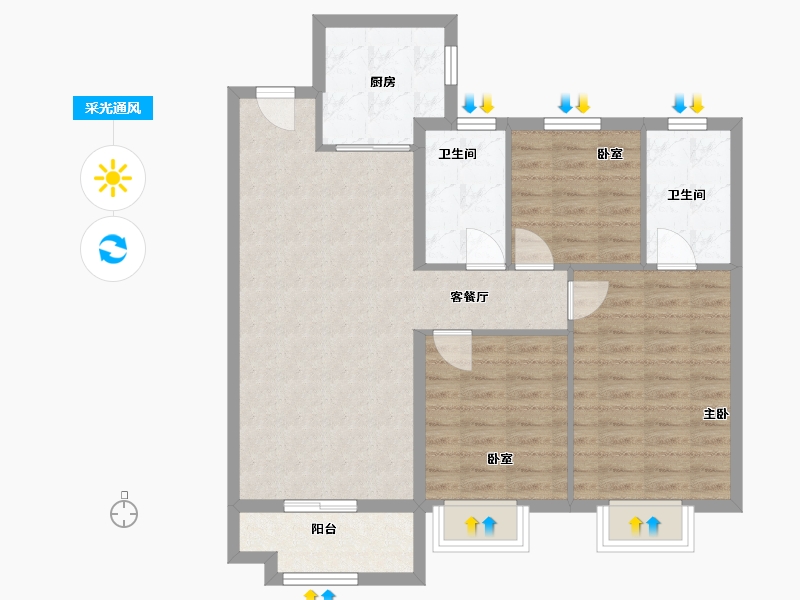 陕西省-西安市-奥园誉峯-86.39-户型库-采光通风