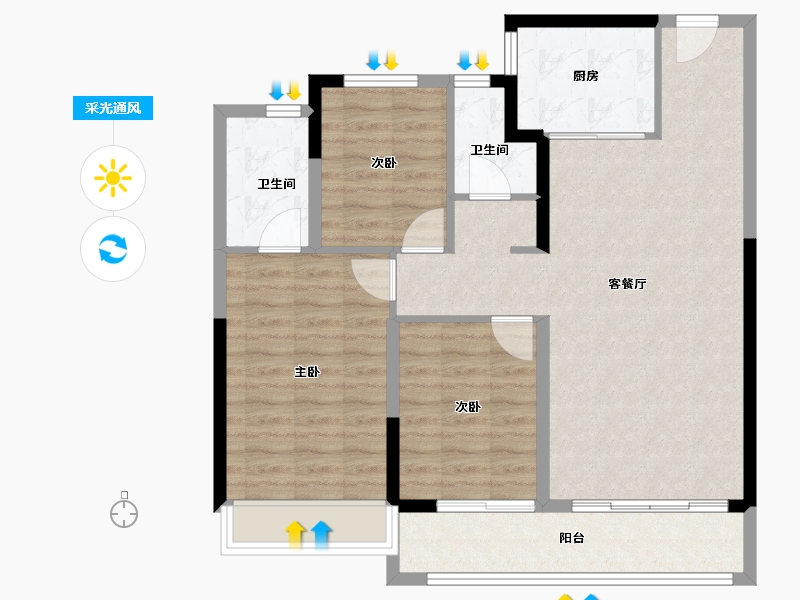 陕西省-西安市-华润置地港悦城-91.00-户型库-采光通风