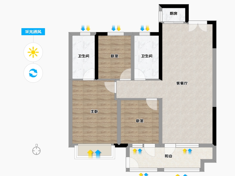 山东省-烟台市-芝罘吾悦广场-85.67-户型库-采光通风