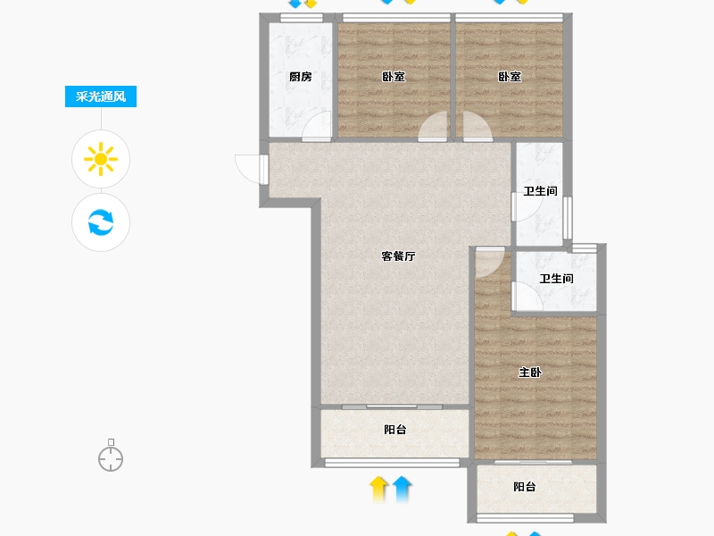 陕西省-宝鸡市-沣源名居-90.67-户型库-采光通风