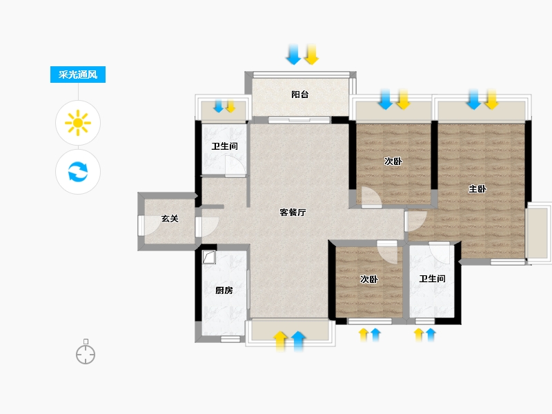 广东省-佛山市-卓越蔚蓝星宸-90.00-户型库-采光通风