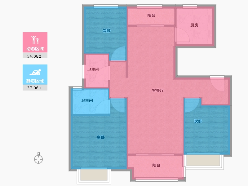 浙江省-宁波市-一品滨江湾-84.57-户型库-动静分区