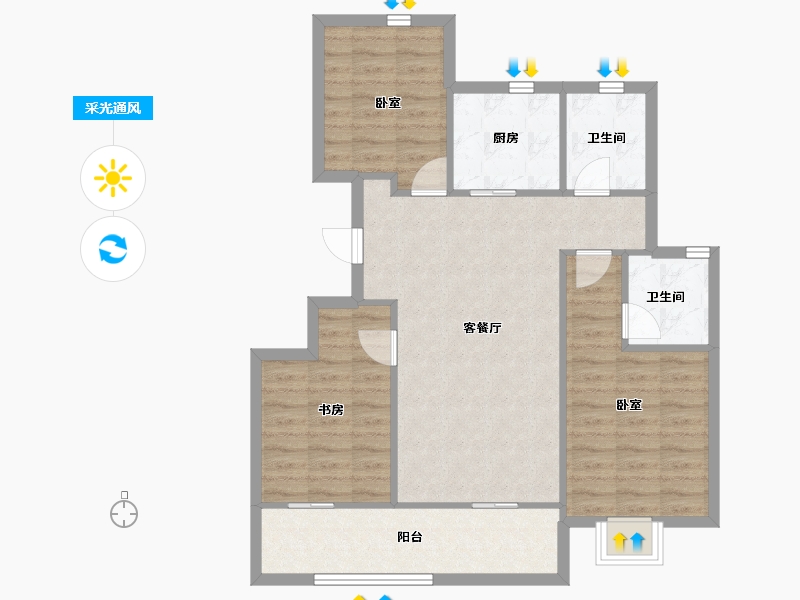 浙江省-金华市-滨江城投悦品-86.66-户型库-采光通风