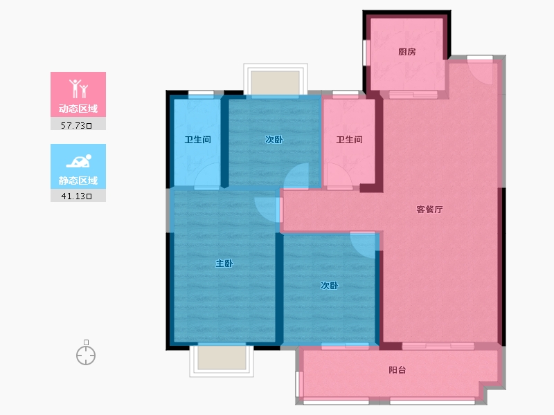 湖北省-武汉市-坤合云海城-88.69-户型库-动静分区