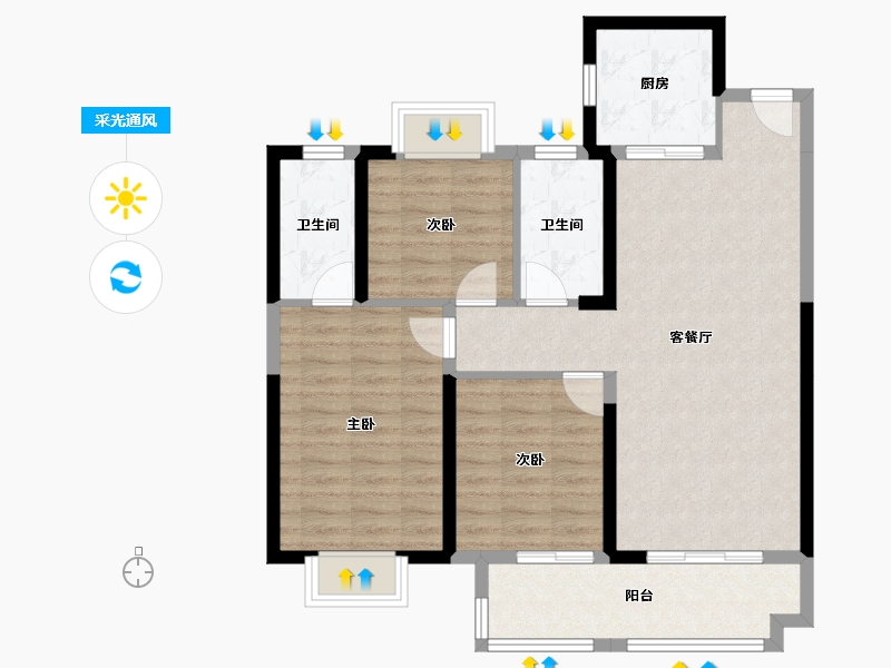 湖北省-武汉市-坤合云海城-88.69-户型库-采光通风