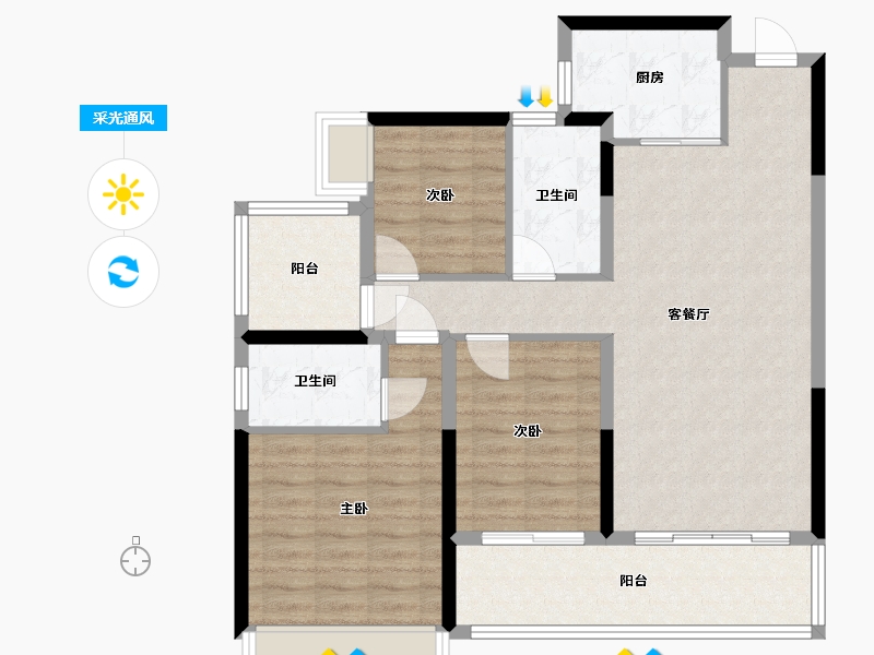 湖南省-郴州市-秀水怡城-92.60-户型库-采光通风