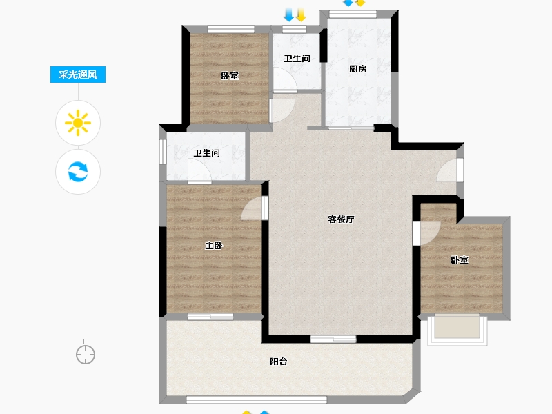 陕西省-西安市-华润置地·润玺臺-100.76-户型库-采光通风