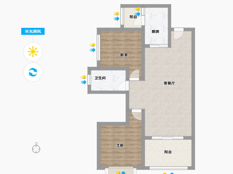 海南省-海口市-龙岸·君粼-69.59-户型库-采光通风