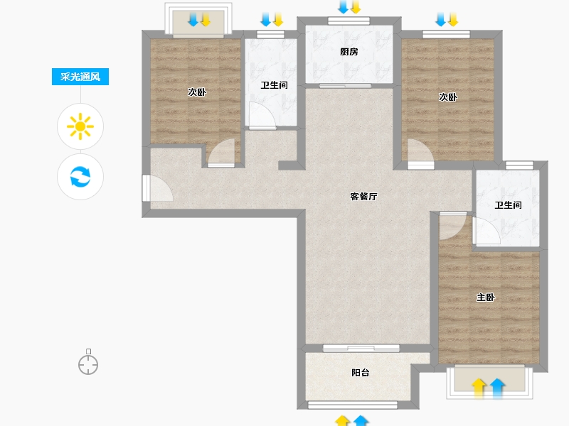 陕西省-西安市-星雨华府-90.40-户型库-采光通风