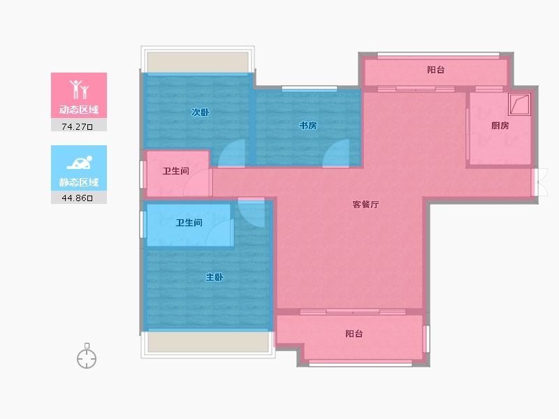 贵州省-遵义市-鸿城印象-107.21-户型库-动静分区