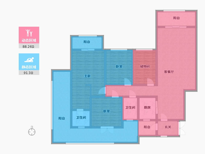 重庆-重庆市-康田栖棠观樾-158.85-户型库-动静分区