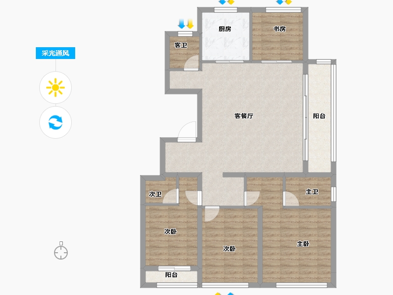 浙江省-杭州市-地铁越秀·星缦云渚-105.75-户型库-采光通风