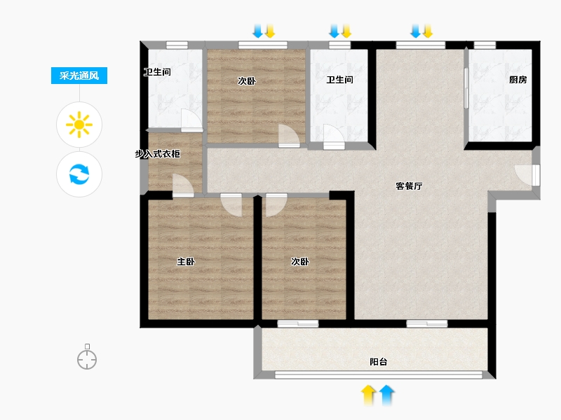 山东省-菏泽市-金府大院-96.00-户型库-采光通风