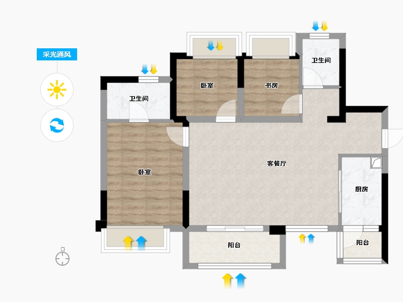 四川省-成都市-空港兴城晨曦府-72.23-户型库-采光通风