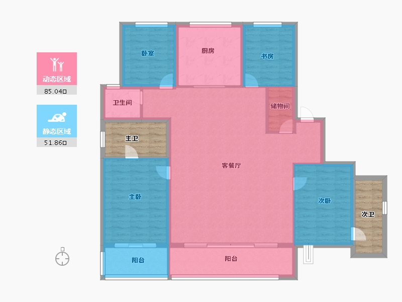 浙江省-宁波市-江盈府-136.32-户型库-动静分区