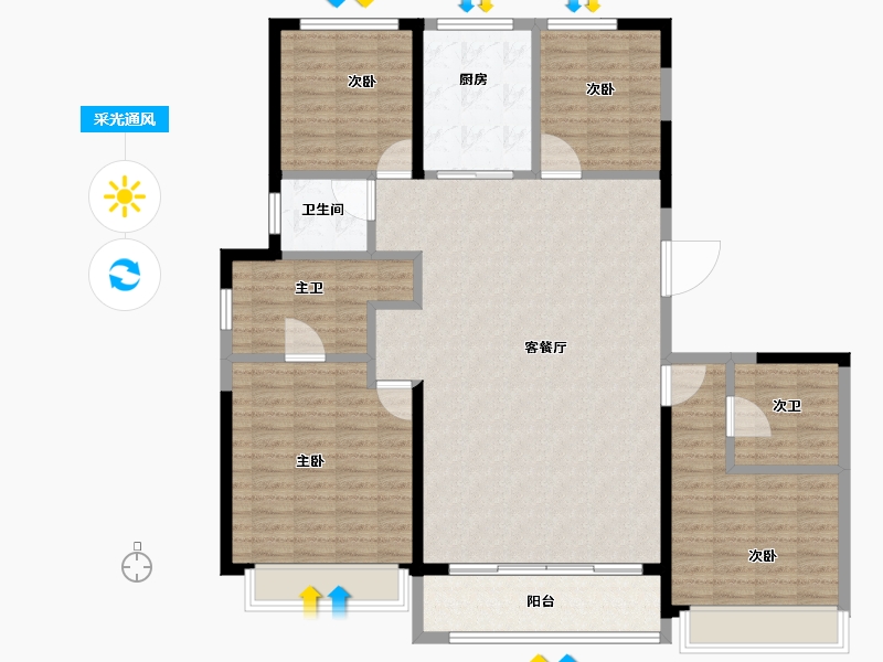 山东省-济南市-绿地海珀澜庭-138.00-户型库-采光通风