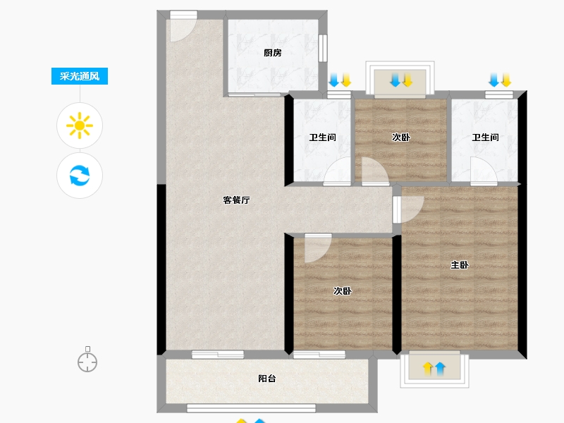 湖北省-武汉市-坤合云海城-88.07-户型库-采光通风