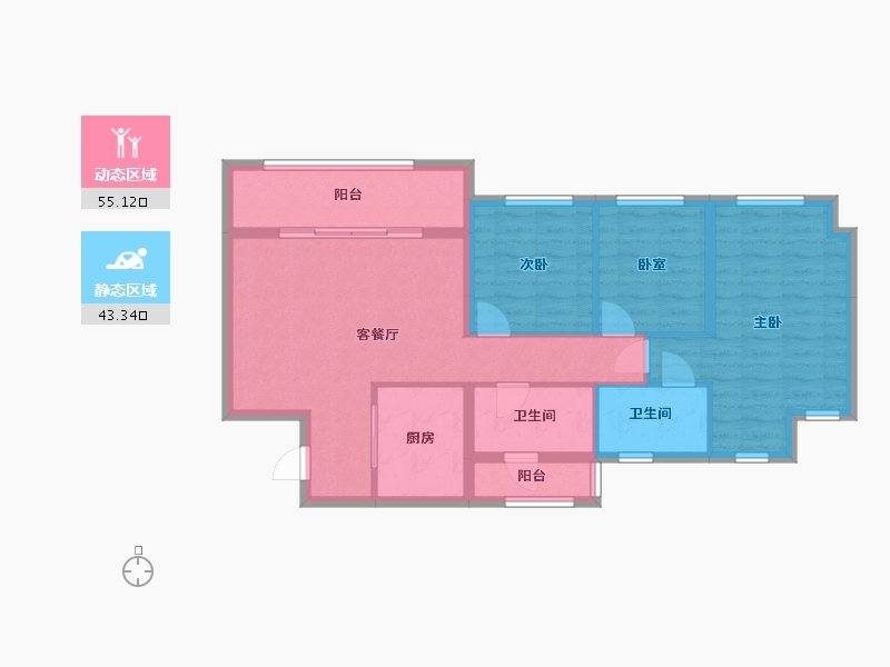 重庆-重庆市-金辉云缦长滩-88.04-户型库-动静分区