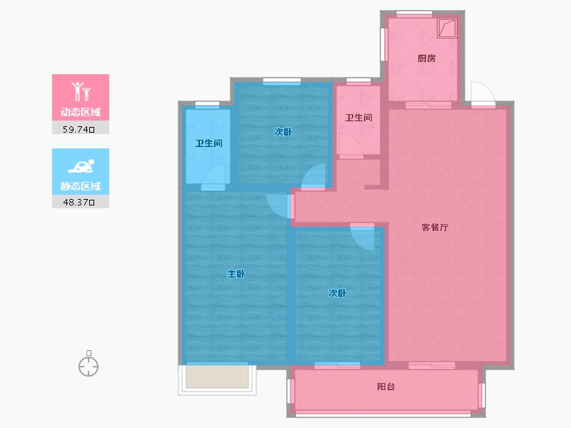 陕西省-咸阳市-金域华庭-95.78-户型库-动静分区