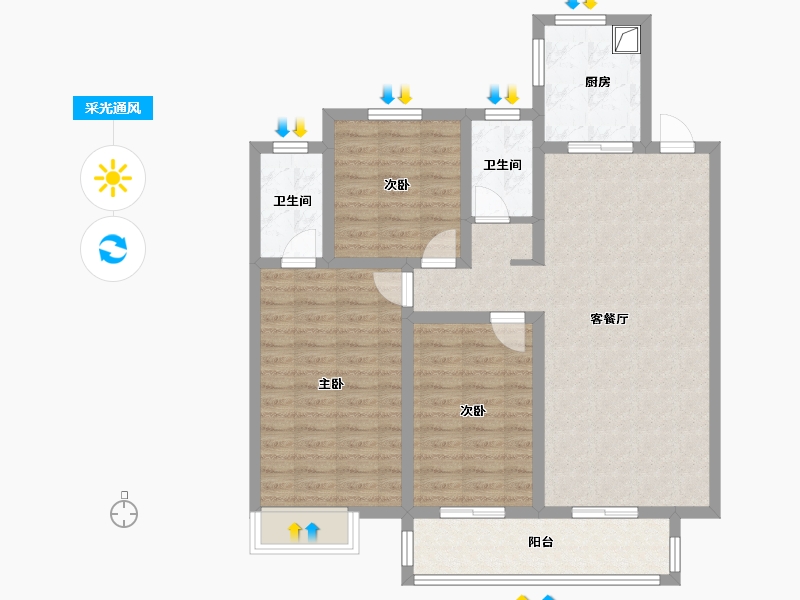 陕西省-咸阳市-金域华庭-95.78-户型库-采光通风