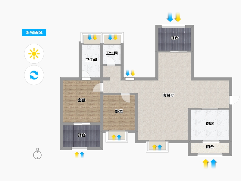 海南省-海口市-龙岸·君粼-100.85-户型库-采光通风