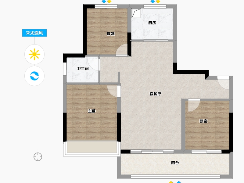 内蒙古自治区-呼和浩特市-美的新希望·昆仑一品-86.25-户型库-采光通风