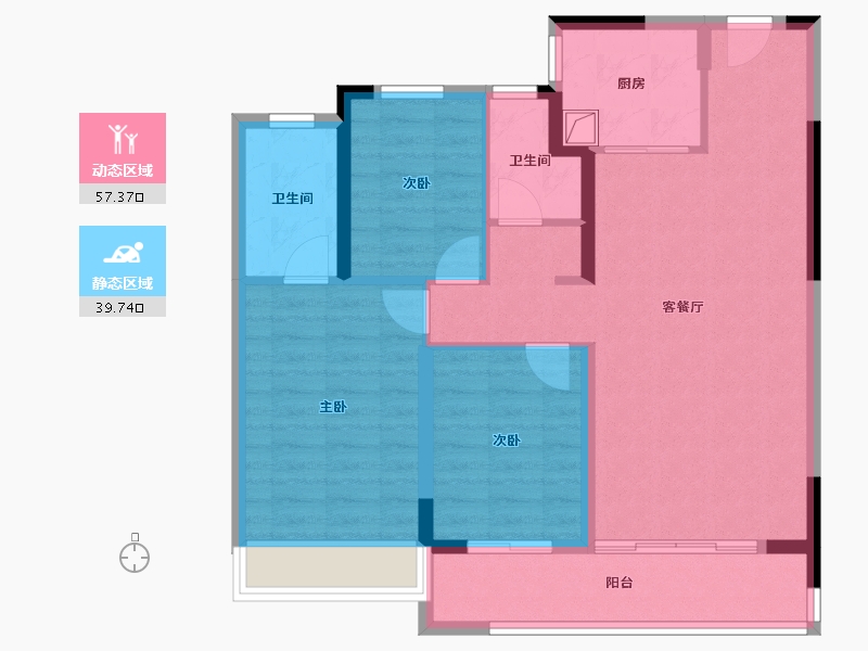 陕西省-西安市-华润置地港悦城-86.66-户型库-动静分区