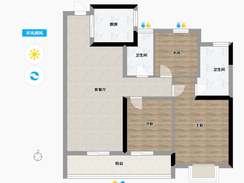 浙江省-杭州市-中天珺楠府-80.00-户型库-采光通风