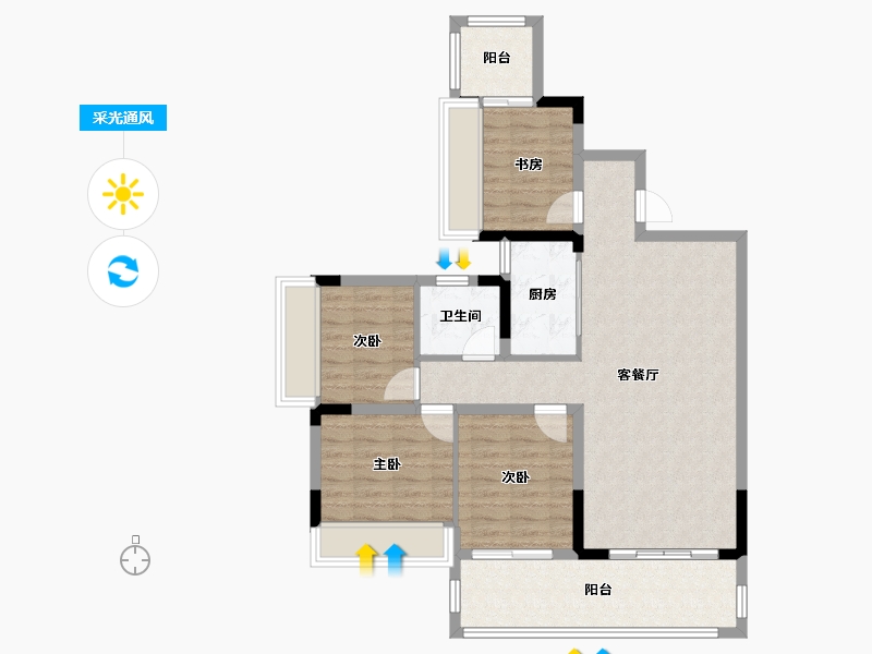 云南省-曲靖市-愿景水岸学府-91.65-户型库-采光通风