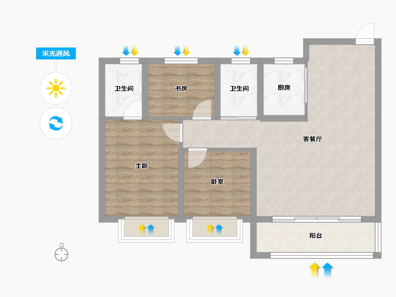 陕西省-西安市-西港澜庭-76.97-户型库-采光通风