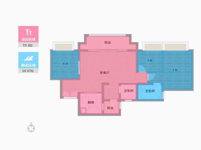 重庆-重庆市-康田栖棠观樾-81.38-户型库-动静分区