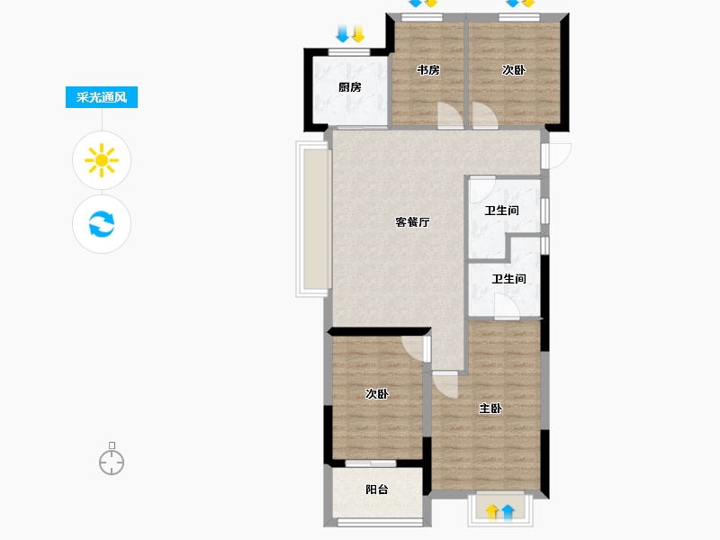 浙江省-杭州市-能建城发瞰奥府-88.57-户型库-采光通风