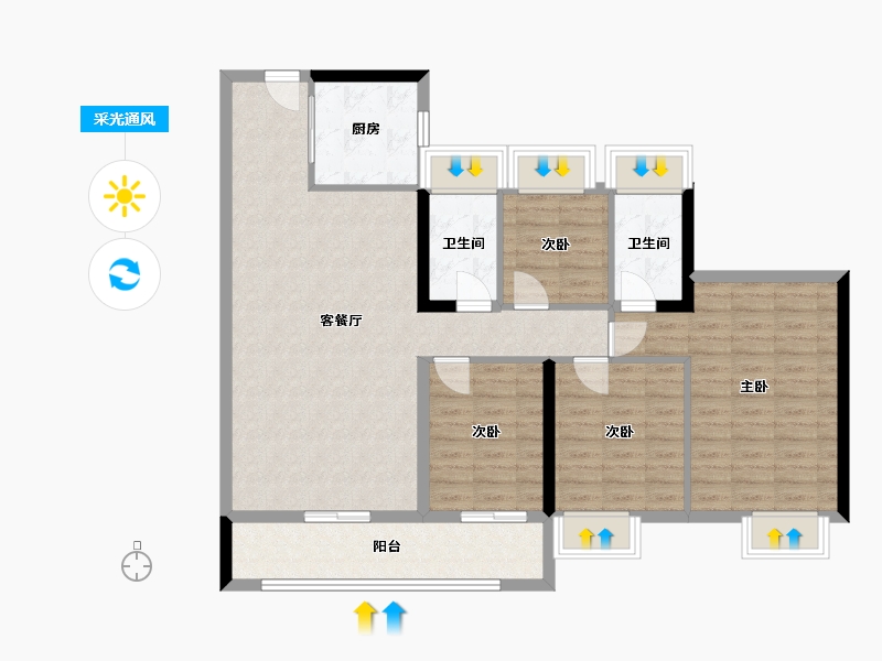 广东省-佛山市-保利灯湖天珺-106.19-户型库-采光通风