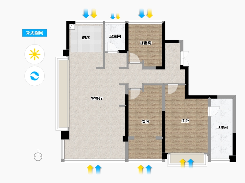 浙江省-嘉兴市-苏嘉至境园-104.40-户型库-采光通风