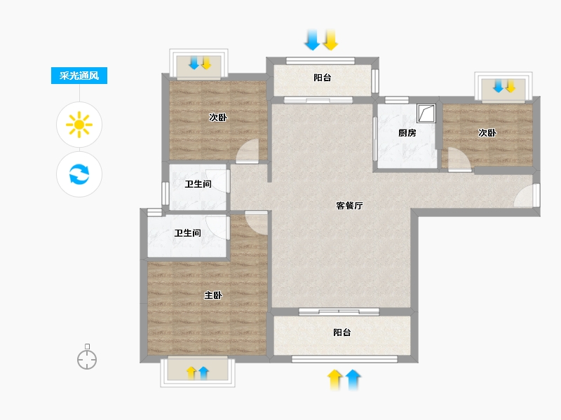 福建省-泉州市-翰文府-89.60-户型库-采光通风