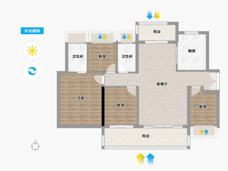 广东省-佛山市-保利灯湖天珺-103.63-户型库-采光通风