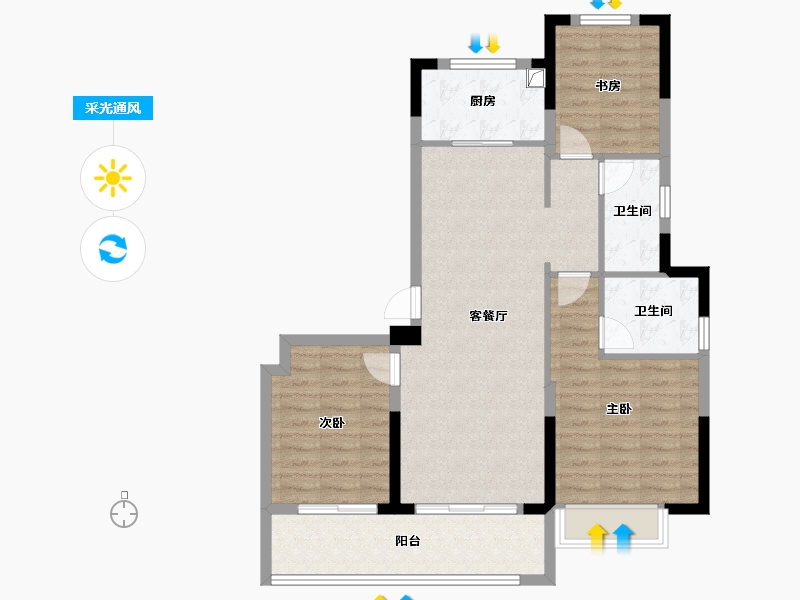 浙江省-宁波市-光映和府-90.40-户型库-采光通风