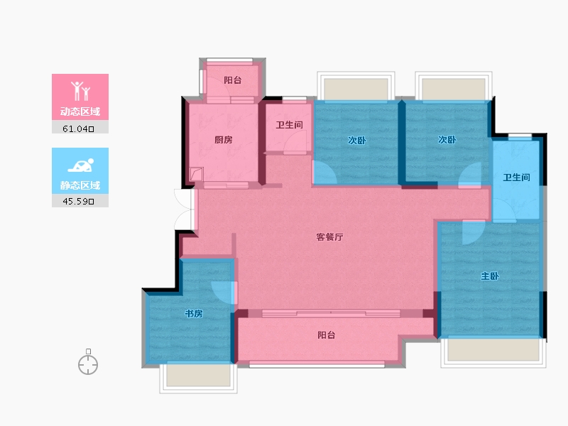 重庆-重庆市-龙湖焕城-95.07-户型库-动静分区