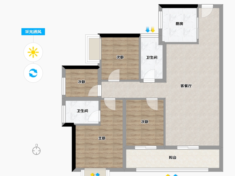 广东省-佛山市-保利灯湖天珺-90.12-户型库-采光通风