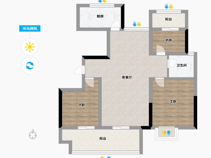 安徽省-滁州市-南崇和悦城三期崇园-75.99-户型库-采光通风