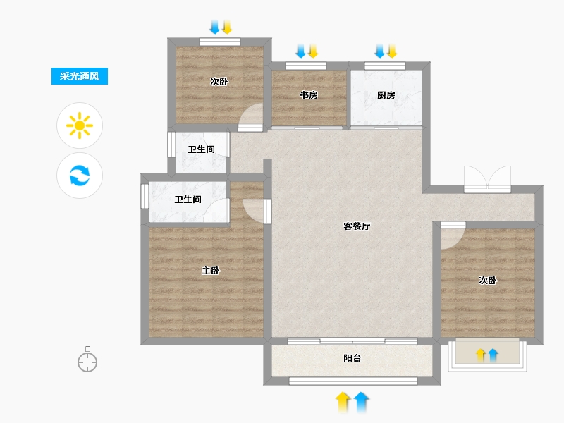 陕西省-榆林市-万居·榆溪印-91.07-户型库-采光通风