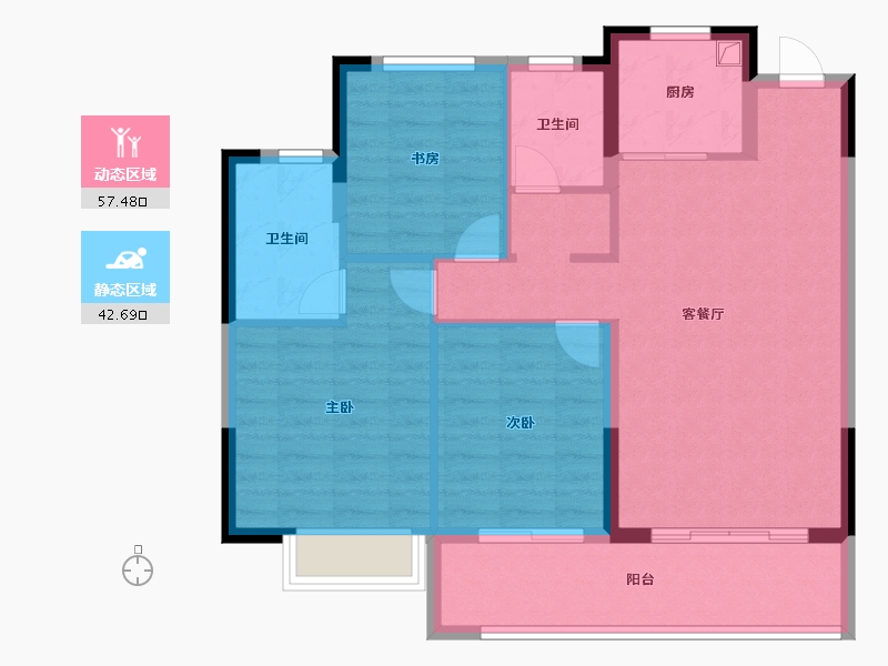 浙江省-宁波市-光映和府-90.40-户型库-动静分区