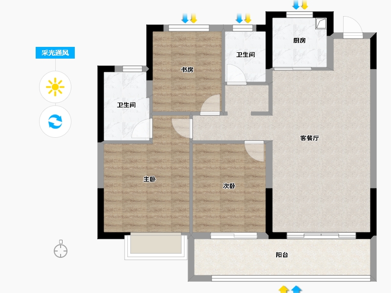 浙江省-宁波市-光映和府-90.40-户型库-采光通风