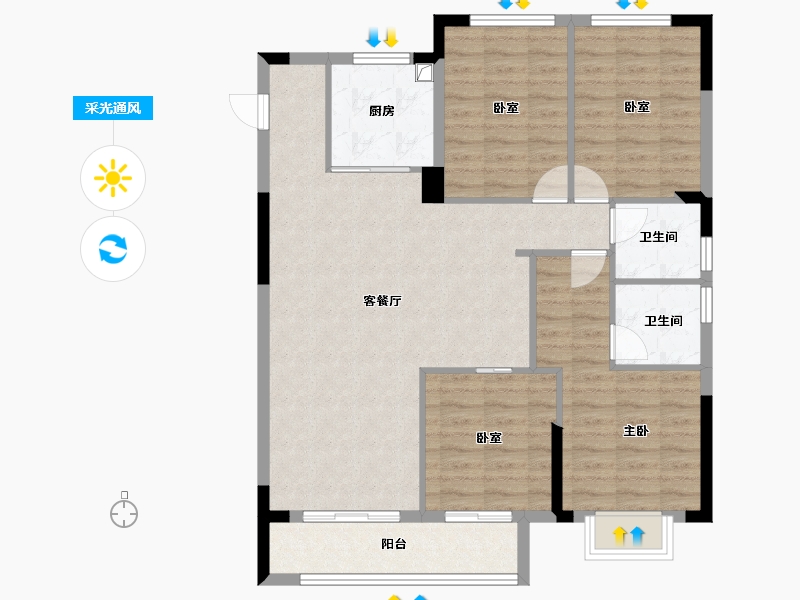 浙江省-金华市-商城大陈印象-102.40-户型库-采光通风