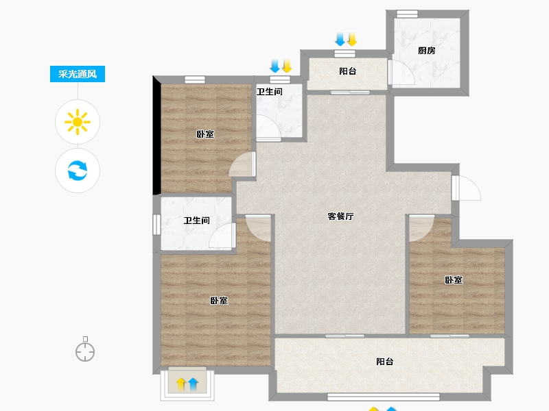 安徽省-滁州市-南崇和悦城三期崇园-90.76-户型库-采光通风