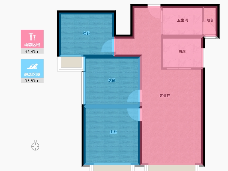 新疆维吾尔自治区-乌鲁木齐市-高铁·新城-76.00-户型库-动静分区